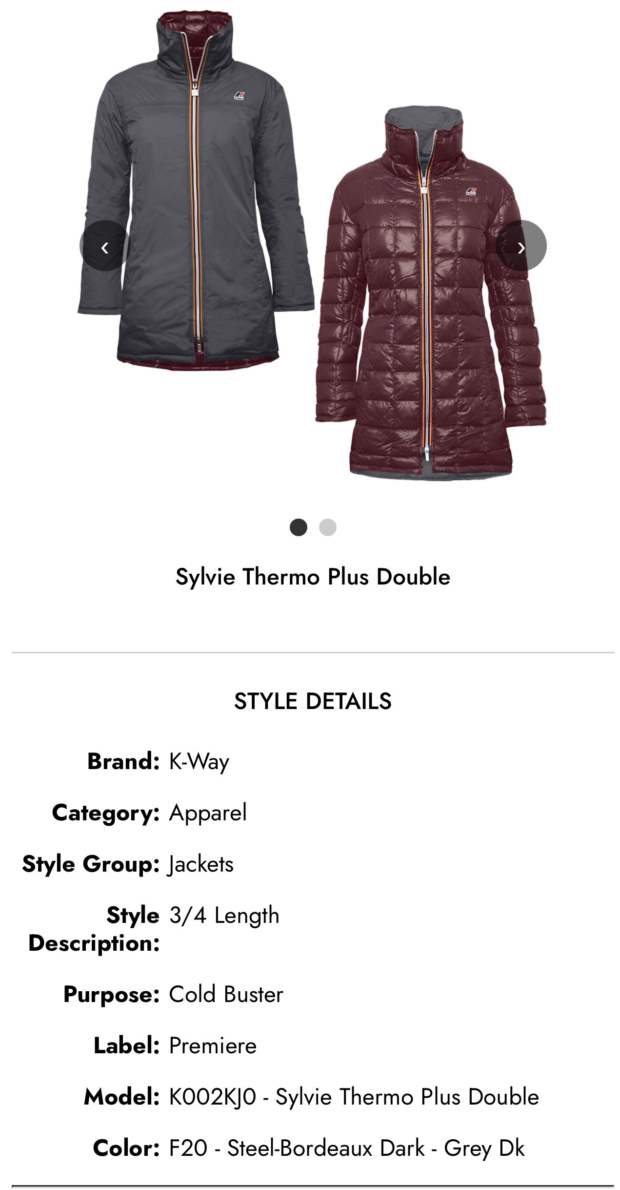 K-Way modello Sylvie double-face 8 anni